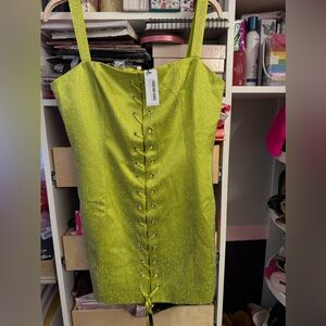 Lime Lace up Satin mini dress NWT size Large